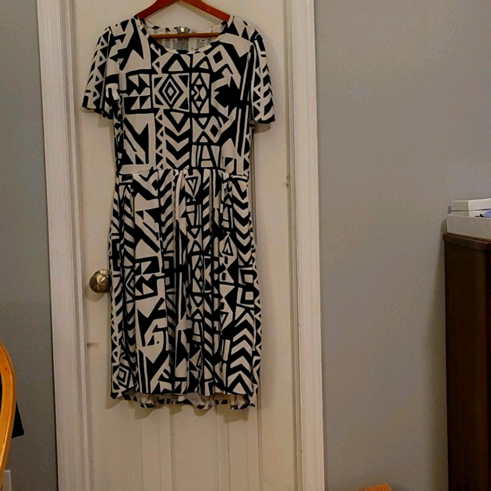Navy and White LulaRoe Dress with Pockets